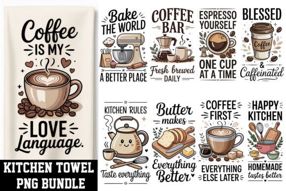 Download Kitchen Towel PNG Bundle | Farmhouse Cof - Towel Collection