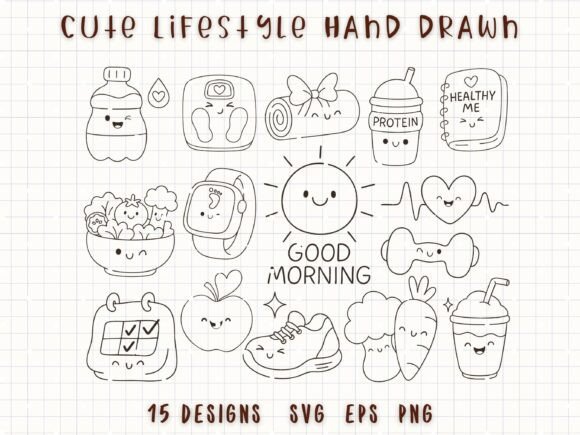 Download Lifestyle Healthy SVG Fitness Doodle - Premium Bundle